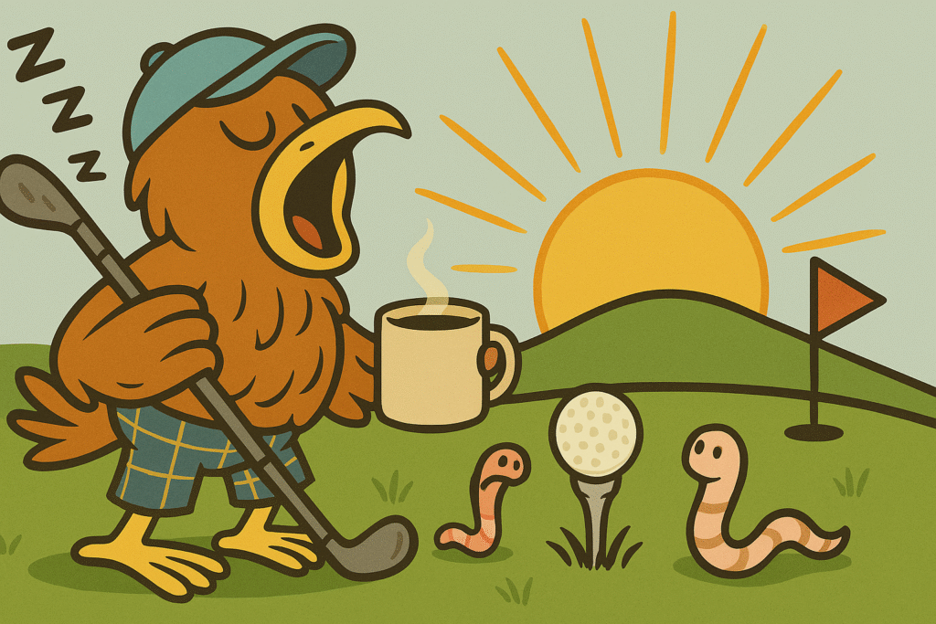 Cartoon depicting early bird special.